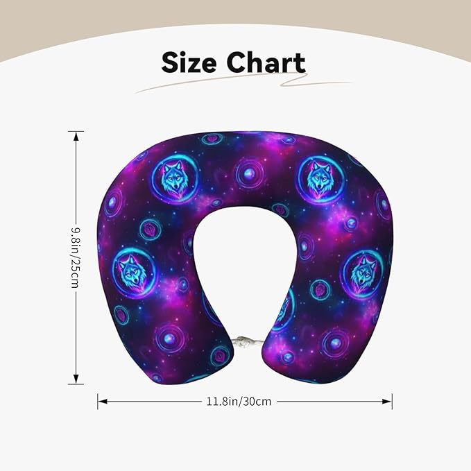 Funny Neck Pillow Support for Car Flight Rest Purple Blue Galaxy Starry Sky Wolf, Memory Foam U Shaped Decor Head Cushion for Home Outdoors Travel