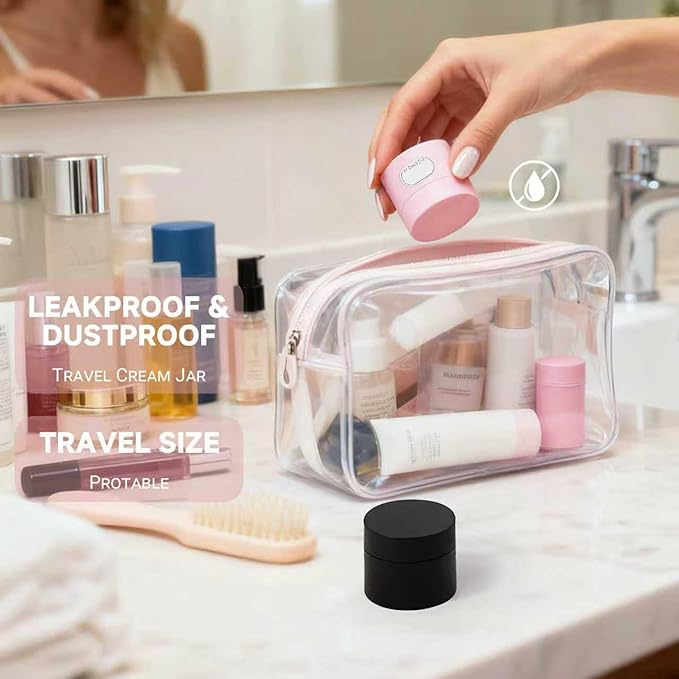 Travel Size Containers, Small Plastic Containers with Lids, 20 Gram Travel Container for Creams, Lotion, Toiletries, Makeup (2PCS Black and 2PCS Pink Plastic Jars)