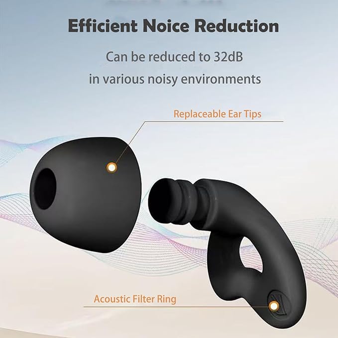 Ear Plugs for Sleeping, Noise Cancelling Sleep Earplugs, Reusable Silicone Hearing Protection Earplug, 45dB Noise Reduction, 4 Sized Earplug with Case, Apply to Live Events, Musicians (Dark Black)