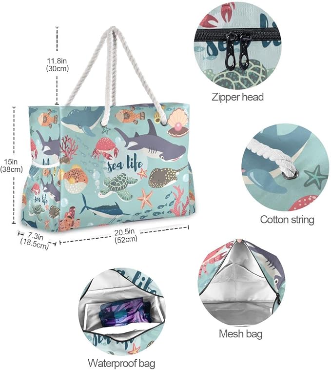 senya Large Beach Shoulder Bags Canvas Tote Water Resistant for Gym Travel Daily