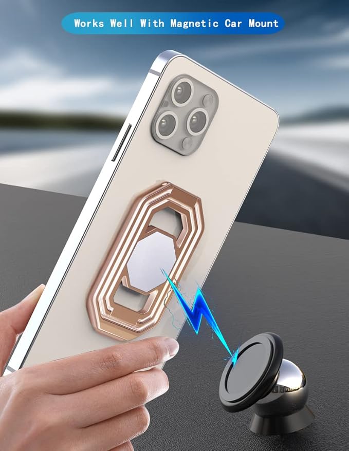 Phone Ring Holder Finger Kickstand Cell Phone Grip 360° Foldable Phone Stand Metal Phone Back Grip for Magnetic Car Mount Phone Kickstand Attachment Compatible with Most Smartphones