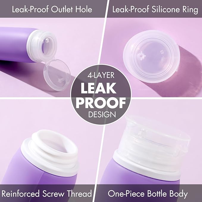 Muslish 21 Pack Travel Bottles for Toiletries, Leak-Proof TSA Compliant Silicone Travel Size Containers for Shampoo and Conditioner, BPA Free with Toiletry Bag (Purple)