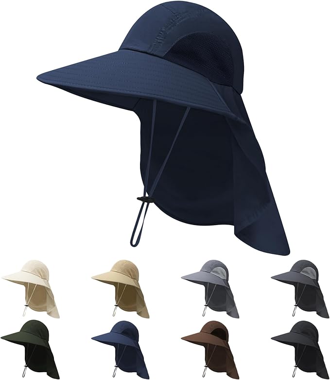 NPQQUAN Sun Hats for Men Women with Neck Flap UPF 50+ UV Protection Wide Brim Bucket Hat Safari Hiking Fishing Hats