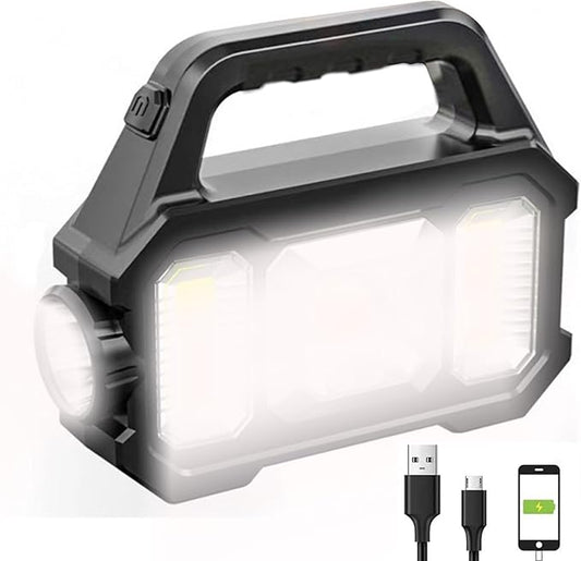 Rechargeable Solar LED Searchlight Lantern, Super Bright 6000LM Handheld Spotlight, Multifunctional LED Camping Lamp Flashlight, 6 Light Modes, Waterproof IPX4, for Emergency, Home