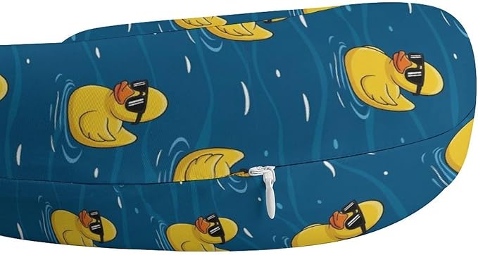 Chin Supporting U-Shaped Neck Pillow Memory Foam Travel, Cool Sunglasses Funny Yellow Rubber Duck Navy Blue U-Shape, Office Home Airplane Comfort