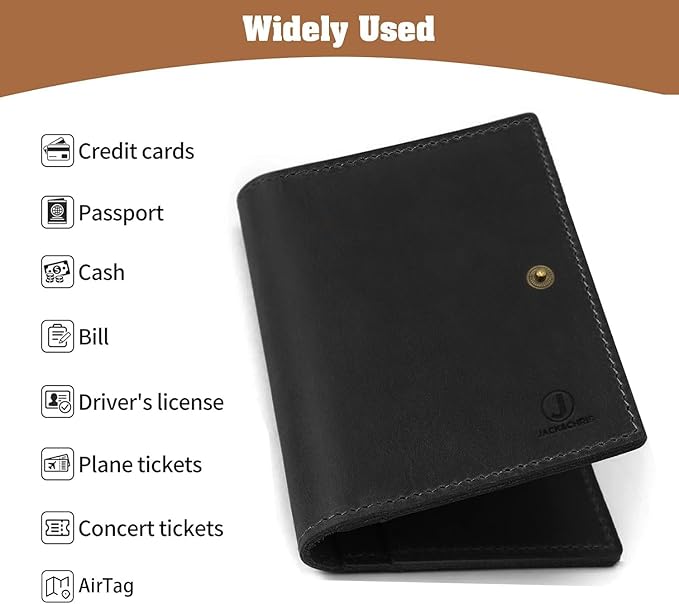 Jack&Chris Genuine Leather Passport Holder For Travel, RFID Blocking Handmade Passport Holder with Card Case Organized & Safe, Quality Travel Essentials for Women and Men for Gifting, Black
