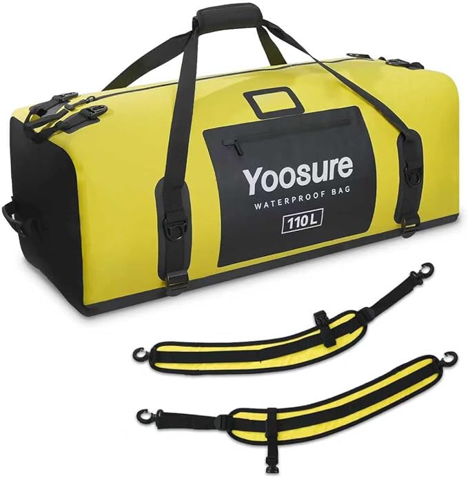 Airtight Zipper Waterproof Duffel Bag 110L- 700D PVC Dry Bag Extra Large Dry Bags with Straps&Handles for Camping Boating Kayaking Rafting Canoeing Gym Beach Car Roof Storage (Yellow)