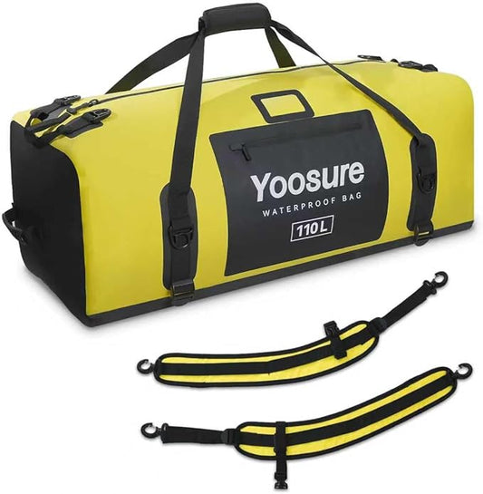 Airtight Zipper Waterproof Duffel Bag 110L- 700D PVC Dry Bag Extra Large Dry Bags with Straps&Handles for Camping Boating Kayaking Rafting Canoeing Gym Beach Car Roof Storage (Yellow)