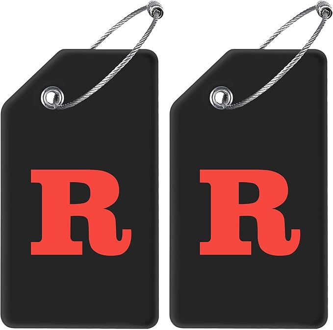 Gostwo 2 Pack Silicone Luggage Tags for Suitcases, 26 Initial Letter Baggage Labels Handbag School Bag Suitcase Instrument Tag with Stainless Steel Loop(Black & White) (Letter R)
