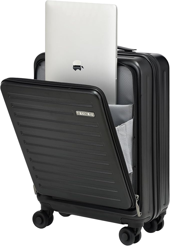 TydeCkare 20 Inch Carry On Luggage with Front Pocket, 21.65 * 15.35 * 7.87" Suitable for Airplane Overhead Bin, 34L Lightweight PC+ABS Hardshell with YKK Zipper, TSA Lock Approved, black
