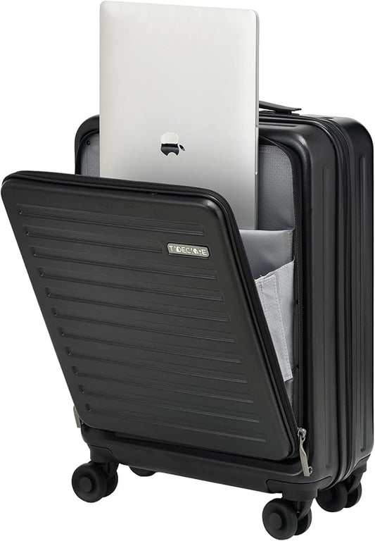 TydeCkare 20 Inch Carry On Luggage with Front Pocket, 21.65 * 15.35 * 7.87" Suitable for Airplane Overhead Bin, 34L Lightweight PC+ABS Hardshell with YKK Zipper, TSA Lock Approved, black