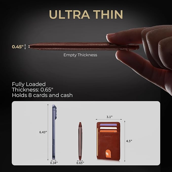 RUNBOX Slim Minimalist Front Pocket RFID Blocking Leather Wallets for Men and Women Card Holder Wallets Gifts for men