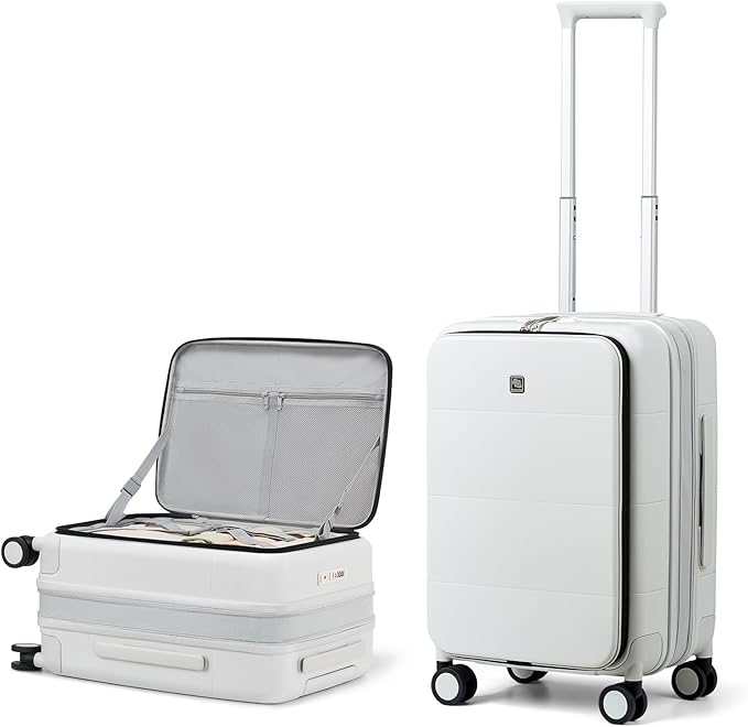 Hanke Hardside Expandable Carry On Luggage, 20 Inch Top Opening Trunk Luggages with Spinner Wheels, All-PC Hard Shell Carry-On Suitcase, Lightweight & TSA Airline Approved (Smoke White, 46L)