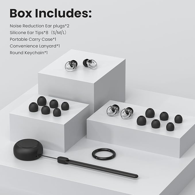 Ear Plugs for Concert, 2 Pairs of Noise Reduction Earplugs 25dB-30dB with 8 Ear Tips&Carry case,Reusable Hearing Protection earplugs for Sleep,Social,Work,Focus&Noise Sensitivity