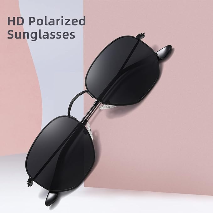 MEETSUN Polarized Hexagon Sunglasses for Women Men Polygon Square Sun Glasses UV400 Protection Metal Frame