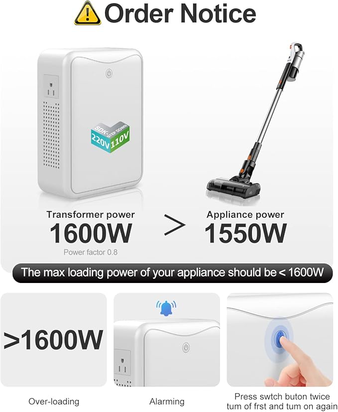 Step Down Transformer 220v to 110v Voltage Converter 2000w, No Noise, Suit for Juicer, Chocolate Machine and Other Appliances，Using US and Japan Appliance in Asia or Europe