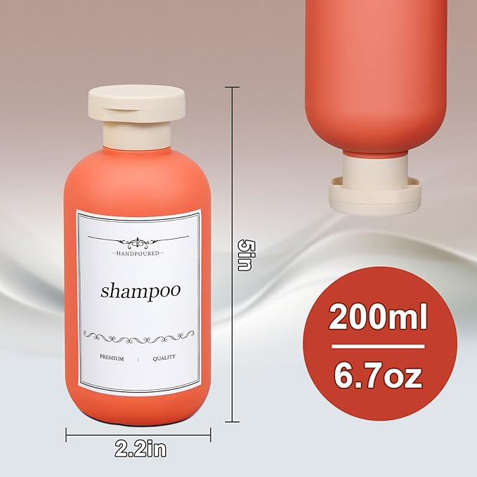 ASEVAT 6.7oz Airtight Plastic Travel Shampoo Bottles, Travel Shampoo and Conditioner Bottles Refillable, Empty Squeeze Bottle, Hand Soap Dispenser for Vacation, Gym, Lotion(OrangeGreenBlue)