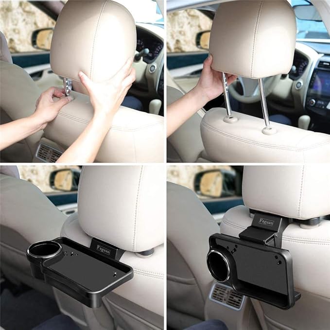 Oshotto Universal (FT-04) Foldable Car Auto Headrest Rear Back Seat Table Drink Food Cup Tray Holder (Black)