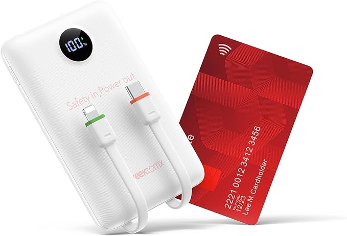 VEEKTOMX Portable Charger,10000mAh Power Bank with Built-in Cable and 22.5W Fast Charging,Travel Camping Essential,for iPhone 17/16/15/14,Samsung 25/24,and More