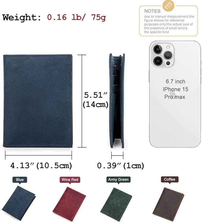CONTACTS Full Grain Leather Airtag Passport Holder RFID Blocking Travel Passport Wallet Slim Passport Cover Case with 4 Cards Slots, Coin Pocket (Blue)