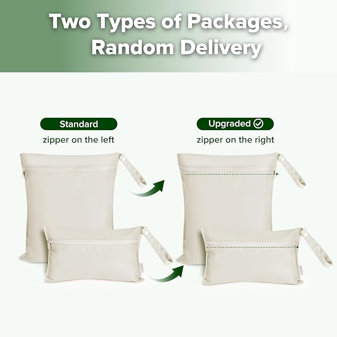 haakaa Waterproof Wet Bags for Baby Wet Dry Bags for Cloth Diaper, Swimsuit & Travel, 2pcs, Beige