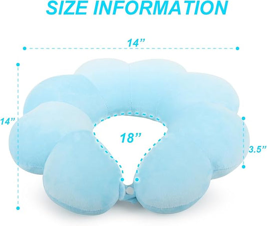 Flower Travel Neck Pillows for Airplanes Breathable Cotton U-Shaped Neck Pillow for Kids & Adults Head Neck Chin Support Rest Pillow for Traveling,Car,Train,Bus,Recline,Home,Office,Light Blue