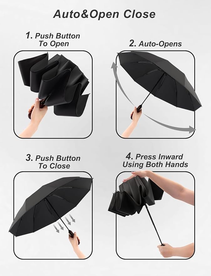 SoulRain 10 Ribs 46" Travel Sun & rain Automatic Reverse Umbrella, for Windproof Umbrella, Compact Parasol with 95% UV Protection for women and men