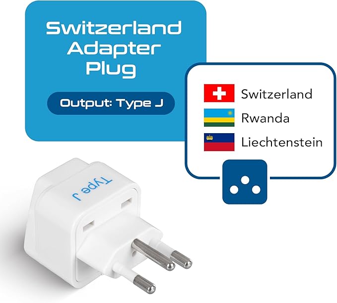 Ceptics Switzerland Travel Plug Adapter (Type J) - 3 Pack [Grounded & Universal] (GP-11A-3PK)