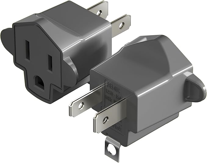 2 Prong to 3 Prong Outlet Adapter, ETL Listed 3-2 Prong Adapter, Fire-Retardant (392℉) PBT Material, SUPERDANNY Heavy Duty Wall Plug Adapter for Old Homes, Travel to Japan, Gray, 2-Pack
