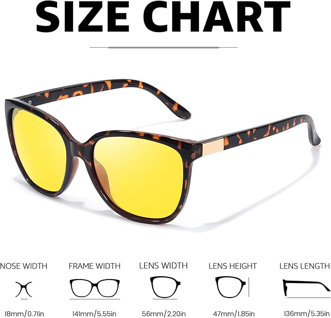 Myiaur Night Vision Driving Glasses for Women, Polarized Anti Glare Yellow Lens Glasses for Nighttime, UV400 Protection