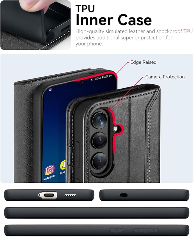 OCASE Compatible with Galaxy S25 Plus Wallet Case, PU Leather Flip Folio Case with Card Holders RFID Blocking Kickstand [Shockproof TPU Inner Shell] Protective Phone Cover 6.7 Inch, Retro Graphite
