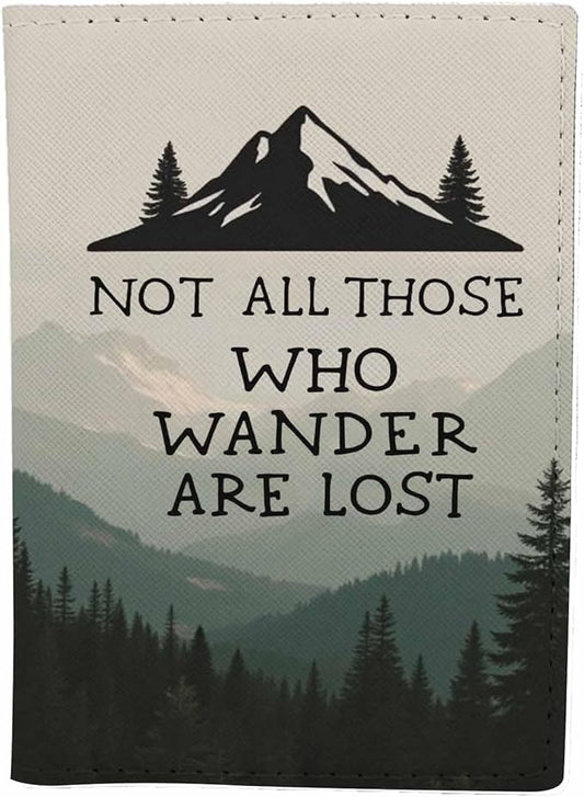 Mountain Passport Holder for Travel Not All Those Who Wander Are Lost PU Leather Passport Cover Wallet Cute Passport Card Holder for Women and Men