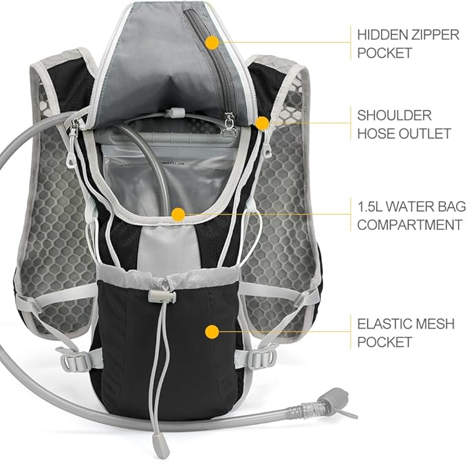 Hydration Pack Backpack，IX INOXTO Running Hydration Vest with 1.5L ( 50 oz) Water Bladder for Men Women，Lightweight Water Backpack for Hiking Cycling Climbing Camping