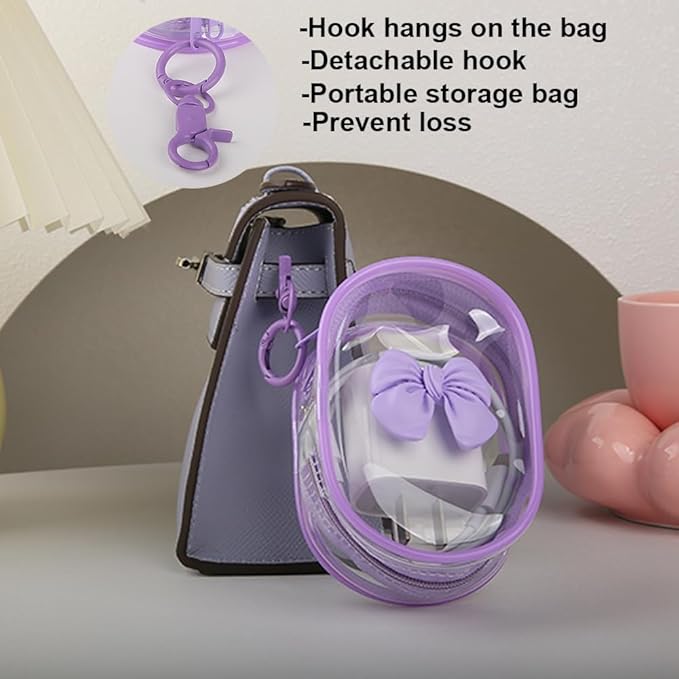 Charging Cable Storage Bag, Cute 3D Bow Tie Waves Design Transparent Compact Travel Cables Carrying Storages Case Electronic Accessories Charger Cord Wire Organizer, Purple Bow