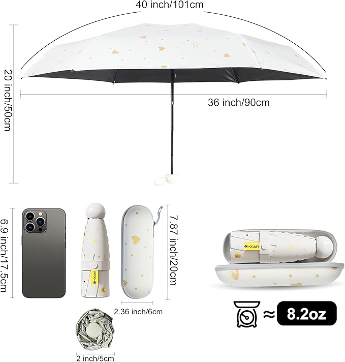 Compact Travel Umbrella - Mini Manual Umbrella for Purse, Windproof & UPF 50+ Sun & Rain Protection, Lightweight Portable Folding with Case for Women, Men，Kids
