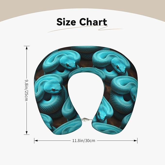 Travel Neck Pillows for Sleeping Rest Car Airplanes Mint Green Snake Print, Memory Foam with Removable Breathable Zipper Cover Washable for Men Women