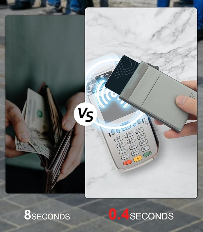 Slim Wallet for Men and Women,Pop Up Credit Card Wallet Metal Minimalist Cards Holder with Money Pocket,Small Ultralight Aluminum RFID Blocking Wallets 6-12 Card Capacity,Grey