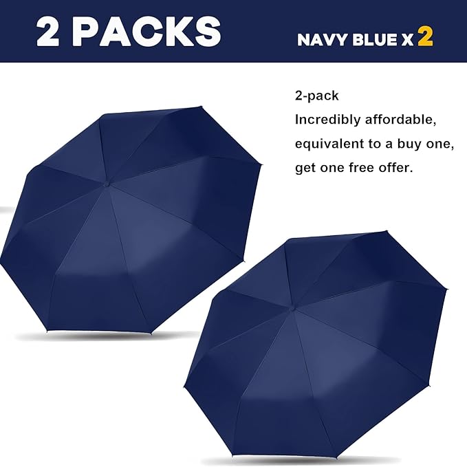 SIEPASA Two Pack The Original Portable Travel Umbrella - Umbrellas for Rain Windproof, Compact Umbrella for Wind and Rain, Backpack, and On-the-Go.(Navy Blue & Navy Blue, 2 Pack)