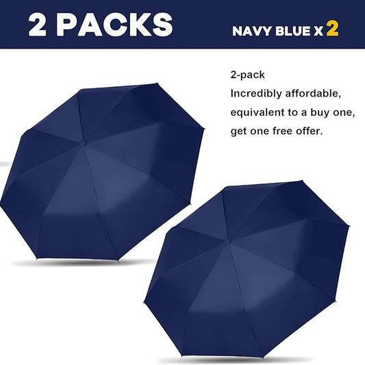 SIEPASA Two Pack The Original Portable Travel Umbrella - Umbrellas for Rain Windproof, Compact Umbrella for Wind and Rain, Backpack, and On-the-Go.(Navy Blue & Navy Blue, 2 Pack)