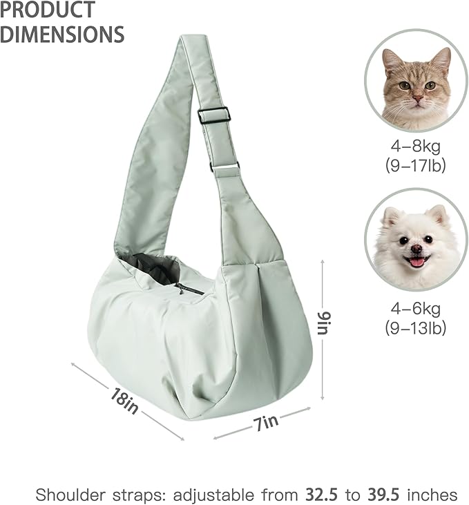 Dog Carrier Sling, Puppy Carrying Backpack Pet Purse with Storage Pockets, Multiple Safety Features Dogs and Cats Harness, Adjustable Shoulder Strap, Suitable for Under 20 lbs (Gray)