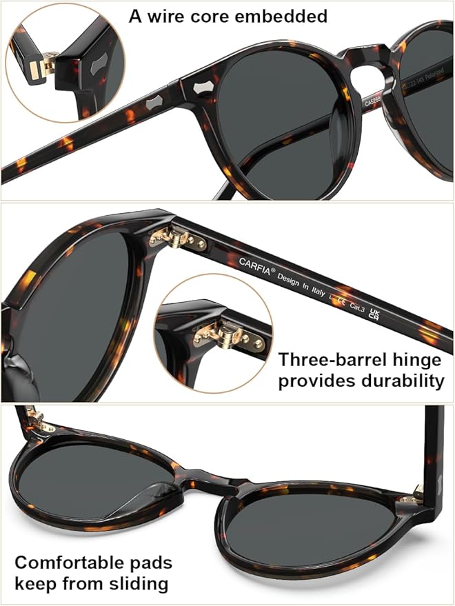 CARFIA Polarized Sunglasses for Women UV Protection Small Face Acetate Frame CA5288