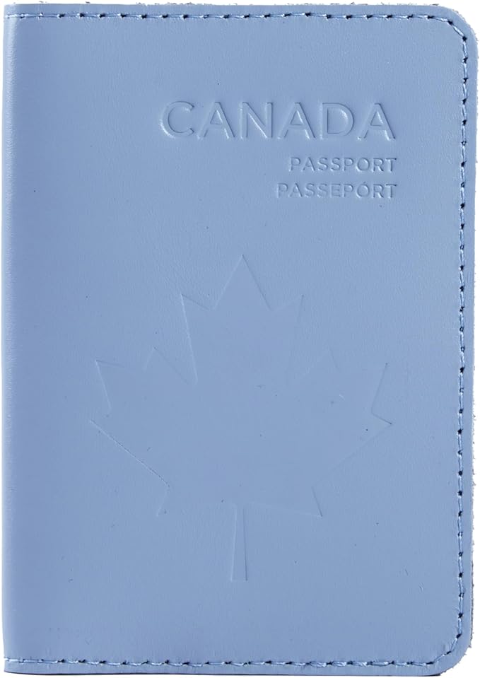 INCARNE Passport Cover - Travel Passport Wallet - Leather Passport Holder for Men Women Family with Card Slots & Note Compartmen - Sleeve Protector - Genuine Leather - Classic Light Blue