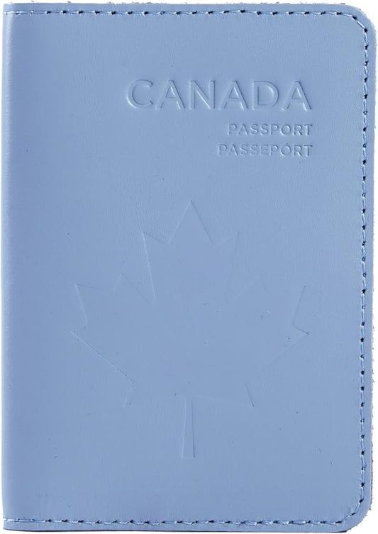 INCARNE Passport Cover - Travel Passport Wallet - Leather Passport Holder for Men Women Family with Card Slots & Note Compartmen - Sleeve Protector - Genuine Leather - Classic Light Blue
