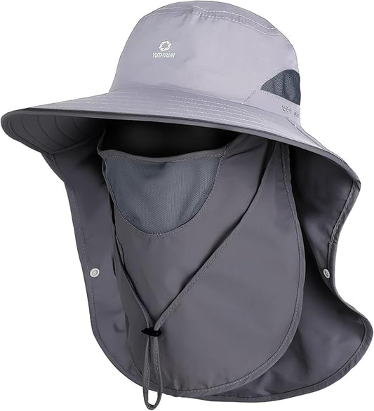 UPF 50+ Sun Hats for Men Women, Wide Brim & Face Neck Flap Fishing Hat, UV Protection Summer Hat for Fishing Hiking Outdoor