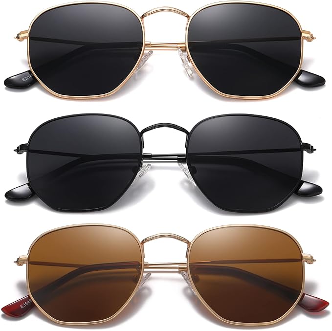 MEETSUN Polarized Hexagon Sunglasses for Women Men Polygon Square Sun Glasses UV400 Protection Metal Frame