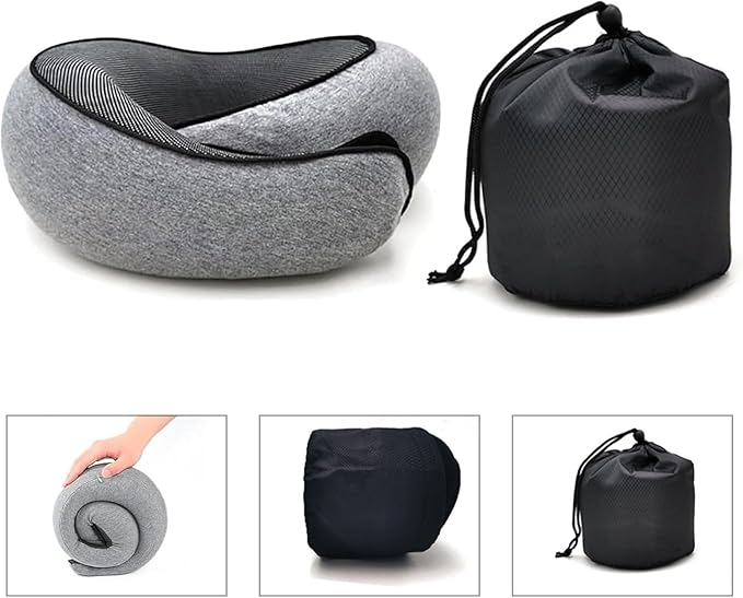 RURING Travel Pillows for Airplanes, Travel Neck Pillow Travel Pillow, Neck Pillow Airplane Memory Foam 360 Degree Support Stowable Pillows for Airplanes Offices and Cars 2PCS (Pink + Black)