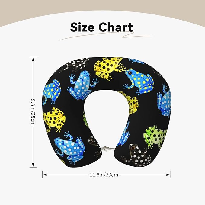 Travel Neck Pillows for Sleeping Rest Car Airplanes Tropical Frogs Black, Memory Foam with Removable Breathable Zipper Cover Washable for Men Women