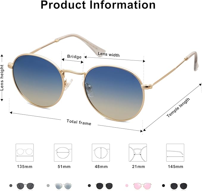 SOJOS Small Round Polarized Sunglasses for Women Men Classic Vintage Retro Shades UV400 SJ1014