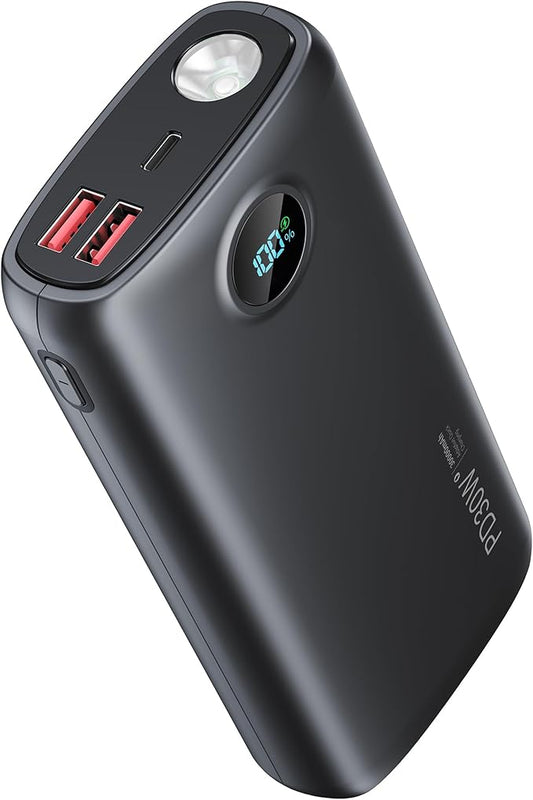 Portable Charger, 30000mAh Power Bank 30W USB C Fast Charging, Travel Essentials Battery Pack with 3W Flashlight & LED Display, External Battery for iPhone 17/16/15, Galaxy S25, LG, Tablets, Black