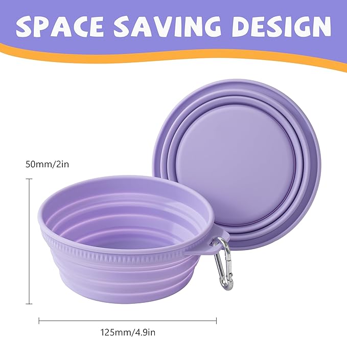 Li&Zhao Collapsible Dog Bowls - Silicone Travel Dog Bowl with Cover Lids Portable Expandable Pet Bowls Portable Water Bow for Cats Feeding Traveling Camping Hiking Walking(Purple)